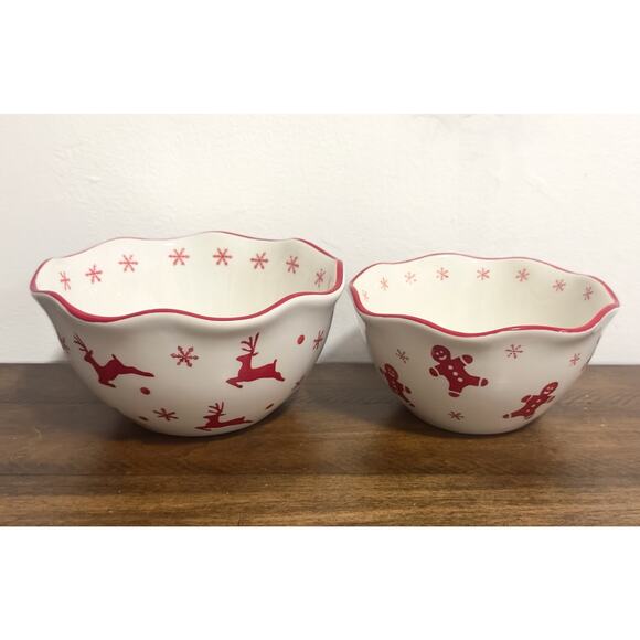 Euro Ceramica - Winterfest Collection Christmas Nesting Bowls (set of 2) - Picture 1 of 13